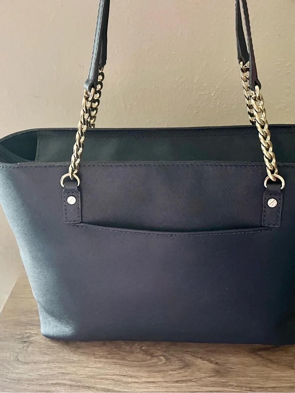 Michael Kors Navy Leather Tote with Gold Hardware and MK Charm